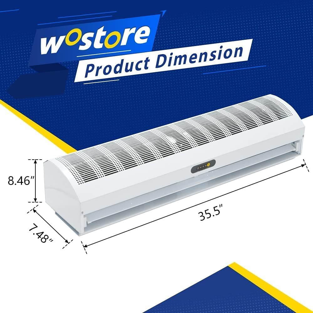 Wostore 36 Inch Remote control Air Curtain Super Power 2 Speeds Adjustable Commercial Indoor Household with Magnetic Door Switch, Lightweight,CE Certified,Easy Installation,110V/120V