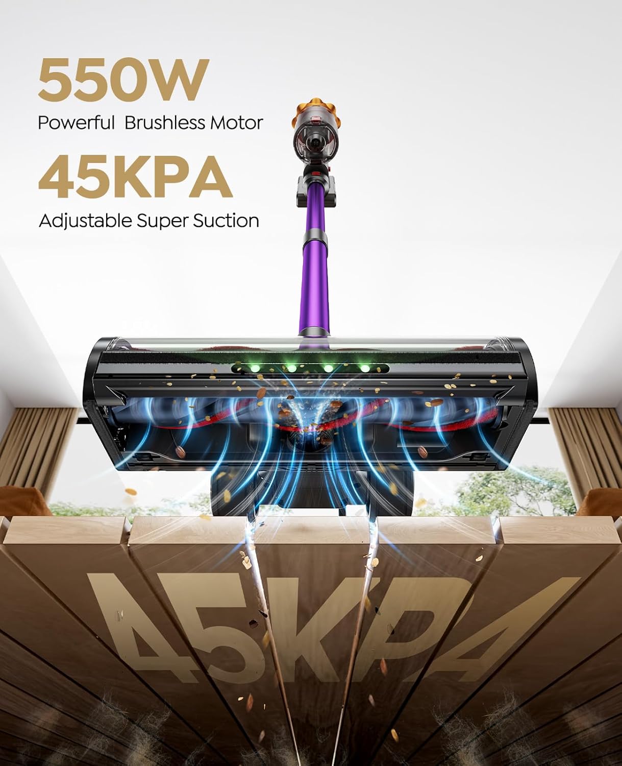 Cordless Vacuum Cleaner, 600W/50KPA/65Mins Vacuum Cleaners for Home, Self-Standing Stick Vacuum with Wall Mount Charging and Auto Mode, Handheld Vacuum for Pet Hair/Carpet/Floor