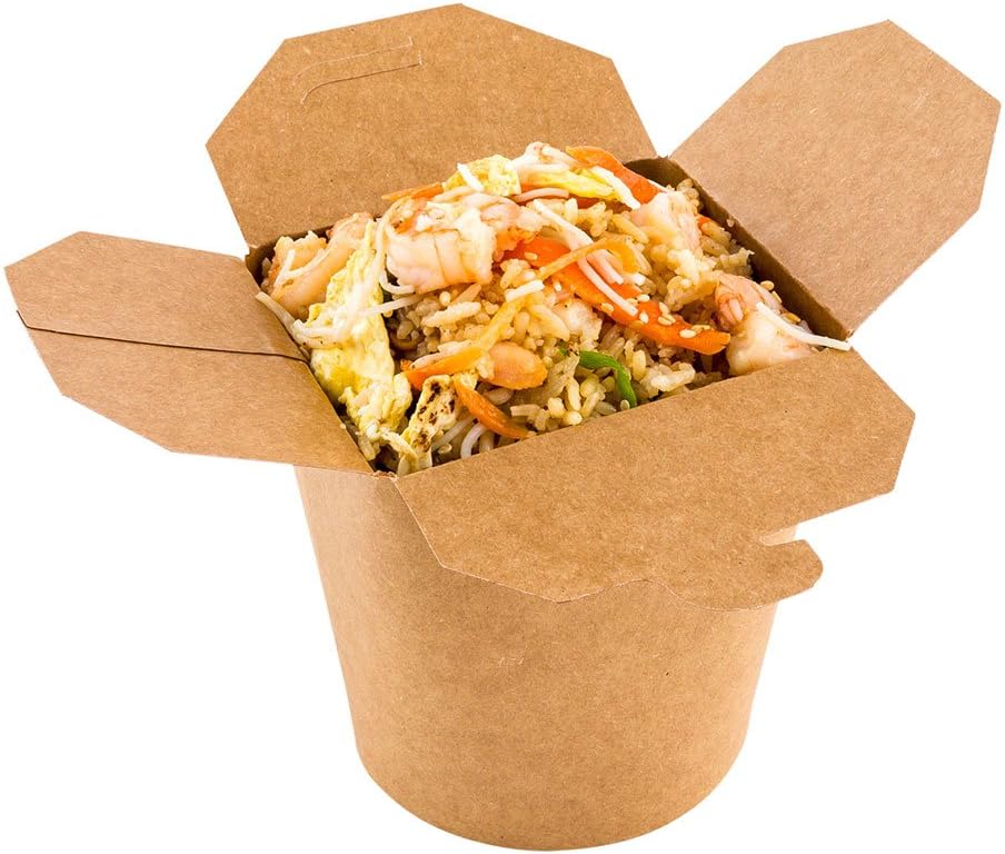Restaurantware Bio Tek 4 x 3.5 x 4.5 Inch Food Containers 200 Durable Noodle Boxes - Disposable Sustainable Kraft Paper 32-Ounce Takeout Boxes Round For Takeouts And Delivery Or Picnics