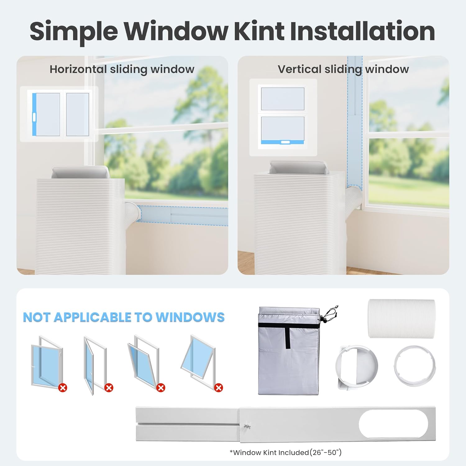 Candy 14,000 BTU Portable Air Conditioner for Rooms up to 700 Sq.Ft,3-in-1 Cooling/Dehumidifier/Fan AC Unit 3 Speed,Auto Swing,Remote Control,Window Kit Included,White