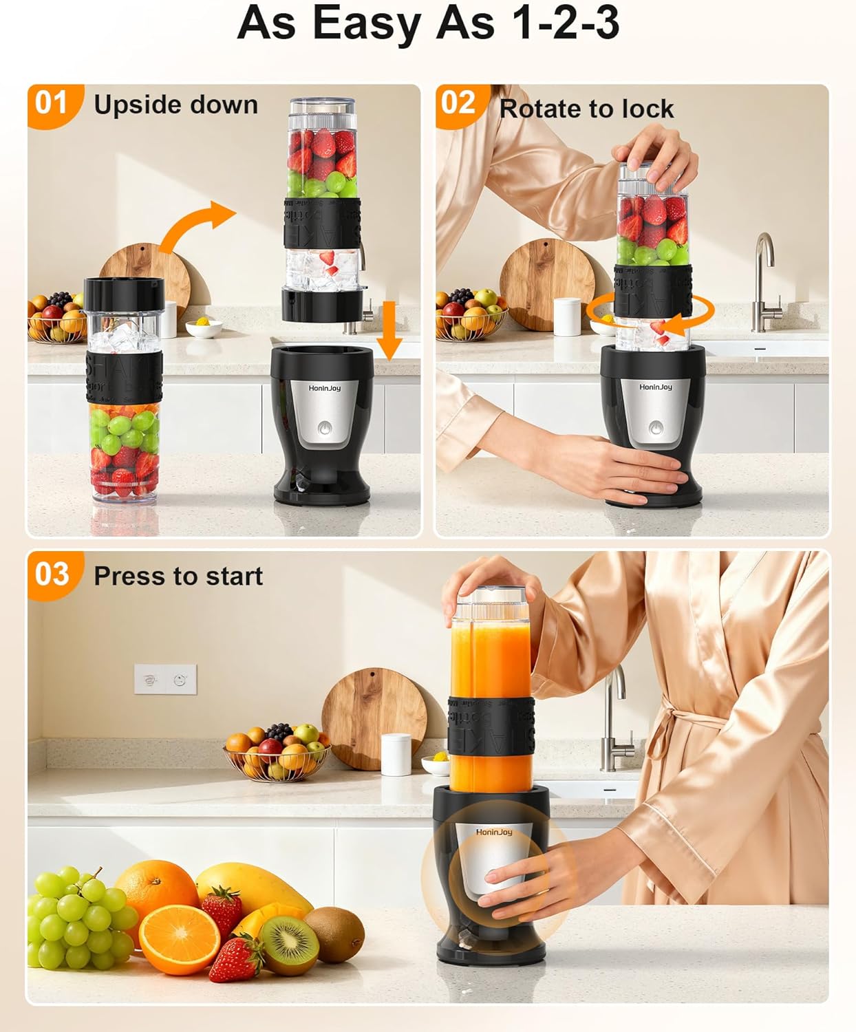 Smoothie Blender, 650W Personal Blenders for Shakes and Smoothies with Grinder Cup & 2 BPA-Free Portable Cups (20oz+14oz), Portable Blender for Juices, Smoothies Maker for Kitchen, Black