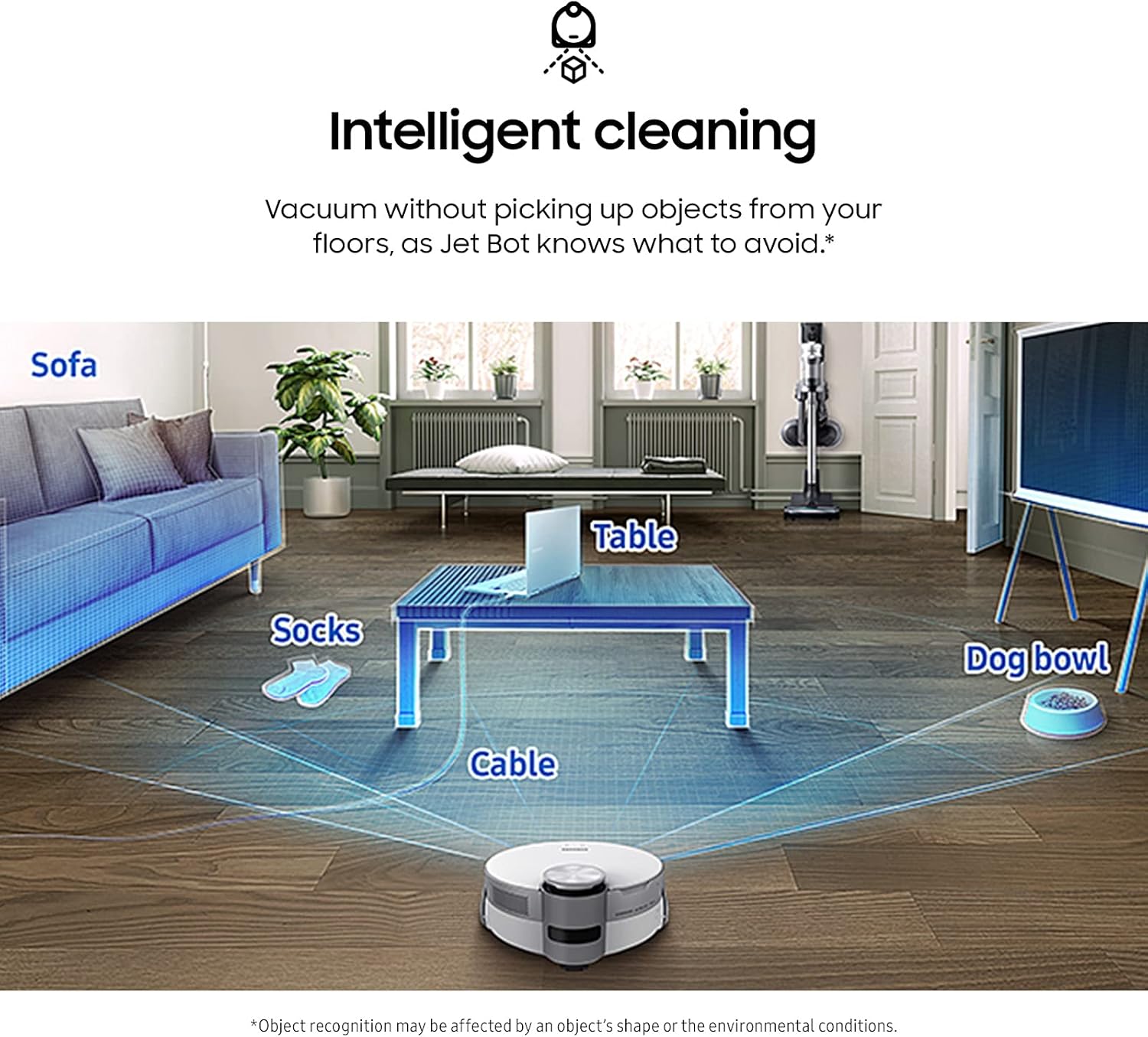 SAMSUNG Jet Bot AI+ Robot Vacuum Cleaner w/ Object Recognition, Intelligent Cleaning, Clean Station, 5-Layer Filter, Touchless Dust Removal for Hardwood Floors, Carpets, VR50T95735W, White