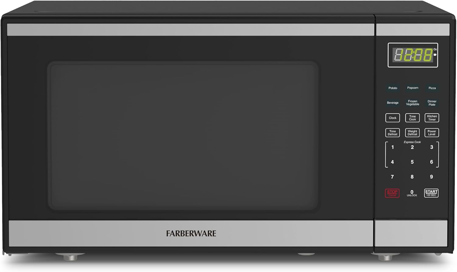 Farberware 1.6 Cu. Ft. Countertop Microwave Oven – 1100 Watts Power, Auto Cook Settings, Defrost, Easy Clean and Child Safety Lock - Stainless