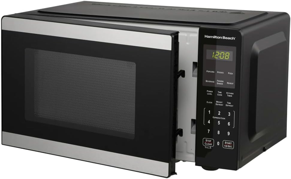 Hamiilton 0.9 Cu ft Countertop Microwave Oven, 900 Watts, Stainless Steel, New