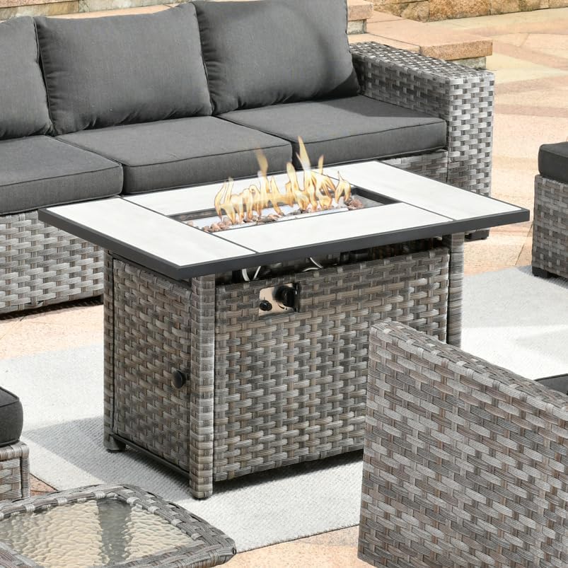 HOOOWOOO Rectangular Outdoor Fire Table 50,000 BTU Propane Patio Fire Pit Table Outside Firepit for Matching Wicker Patio Conversation Set