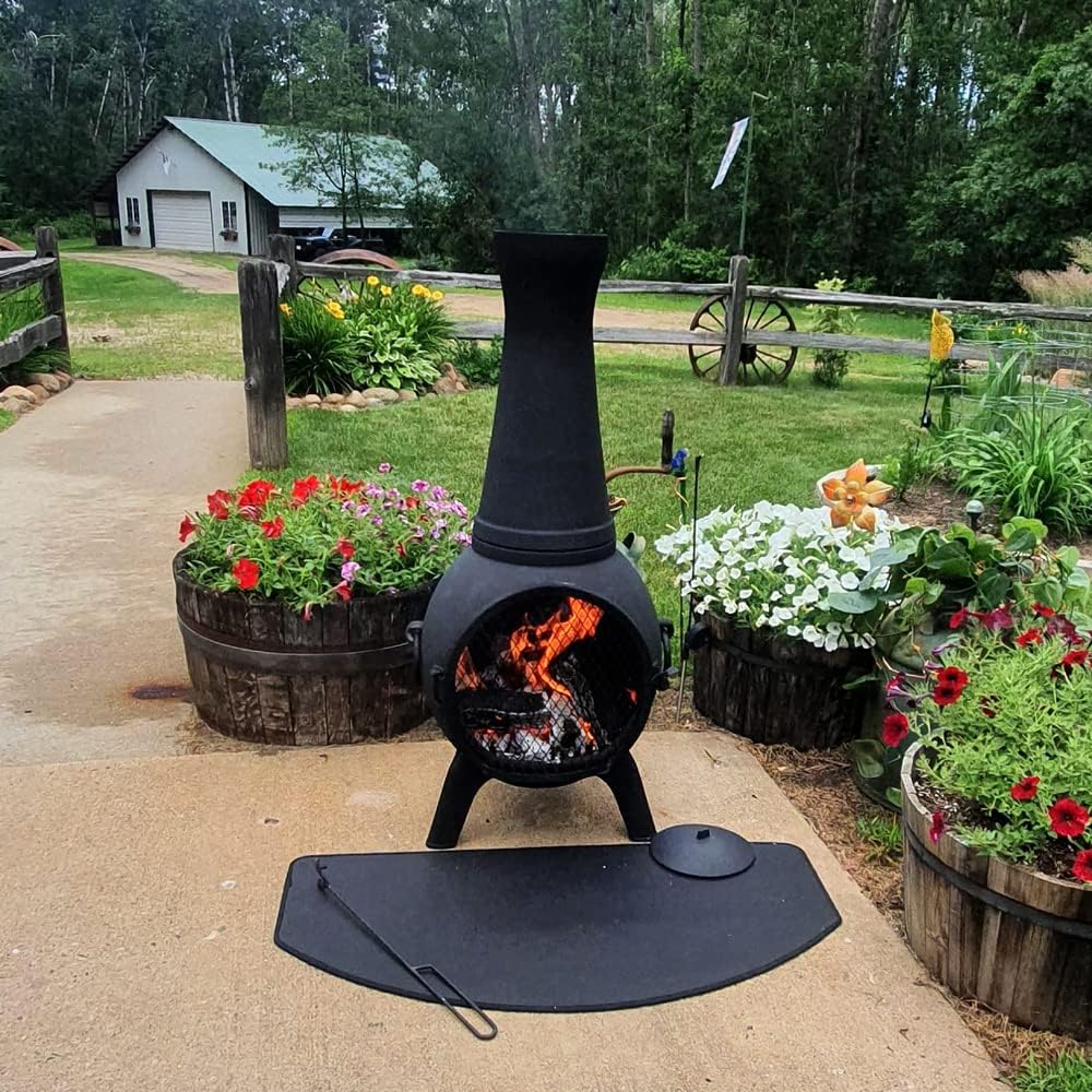 The Blue Rooster Prairie Fire Chiminea Outdoor Fireplace - Wood Burning Cast Aluminum Deck or Patio Firepit 44