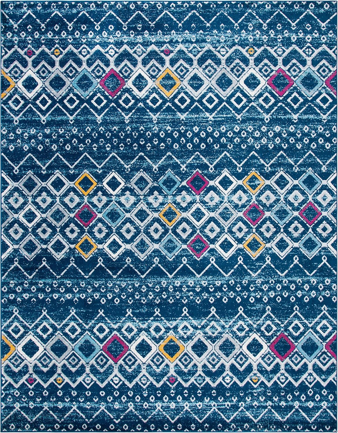 SAFAVIEH Amsterdam Collection Area Rug - 8' x 10', Navy & Turquoise, Moroccan Boho Design, Non-Shedding & Easy Care, Ideal for High Traffic Areas in Living Room, Bedroom (AMS108M)