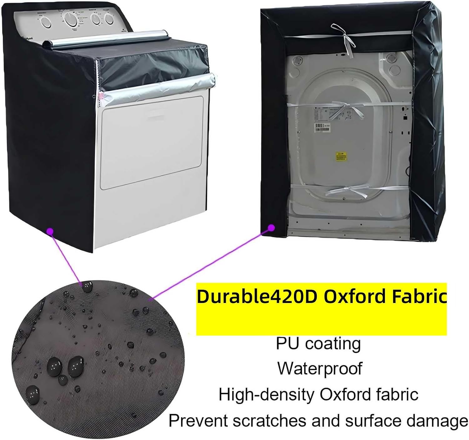 Ericlin Washer and Dryer Covers,Top Load Washing Machine Cover Laundry Dryer Protect Cover Dustproof Waterproof Zipper Design for Easy Use Fit for Most Front-loading Machine(W29D28H43in) (Black)