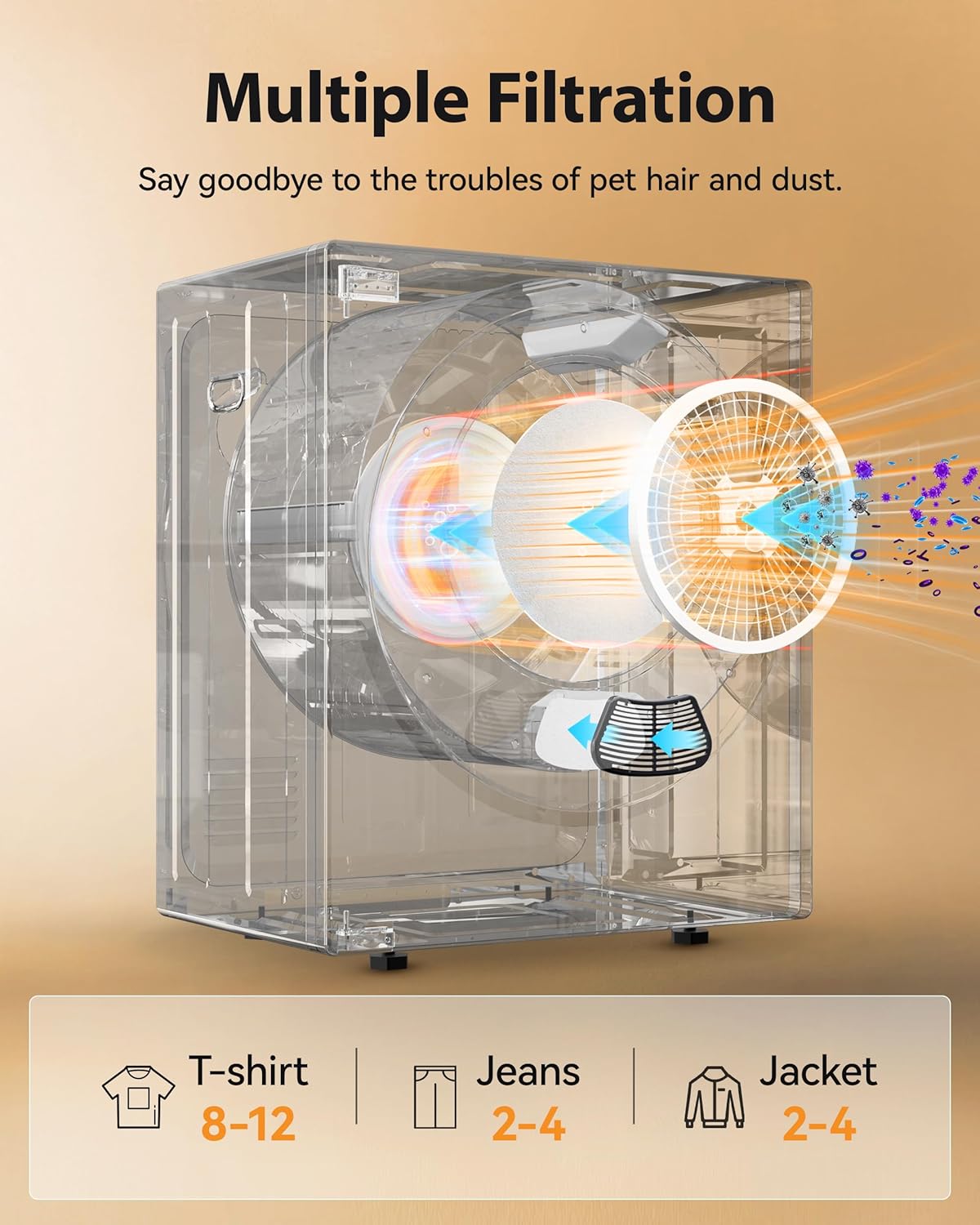 8.8 LBS Portable Dryer, 850W Clothes Dryer with 4 Modes, LCD Panel Control, 1.5 Cu.Ft Drying Machine for Apartment, Dorm, RV, Mirror Appearance, Black&White