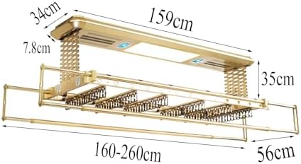 Ceiling Clothes Dryer Aluminium and Steel Electric Clothes Dryer with Remote Control,Foldable Electric Clothes Drying Rack 159cm, Ceiling Mounted Towel Rack with Heater Fan, Heavy-Duty 35kg