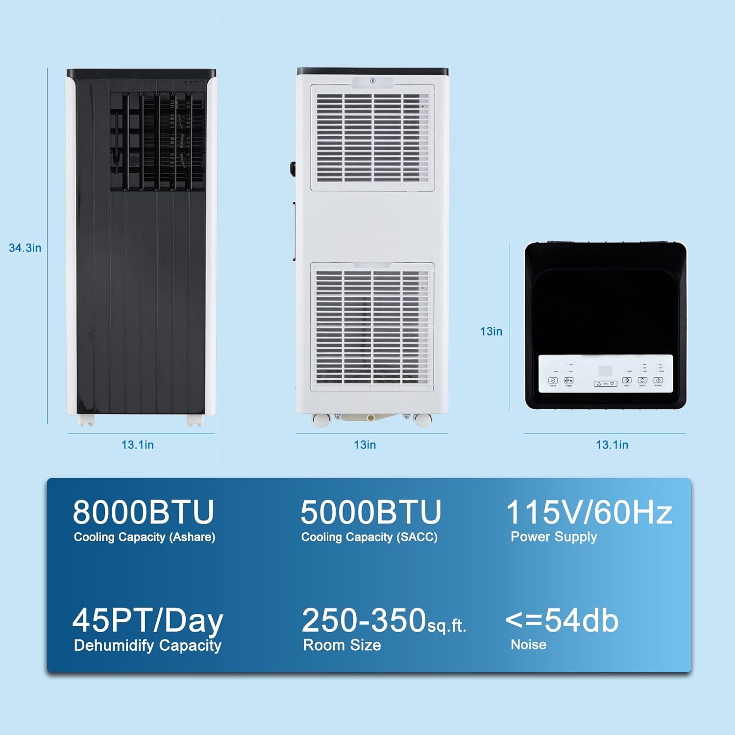 Portable Air Conditioner | 8,000 Btu for Large Rooms Up to 350 Sq. Ft. | 3 Modes, Remote Control, and Installation Kit Included | Ideal for Cooling