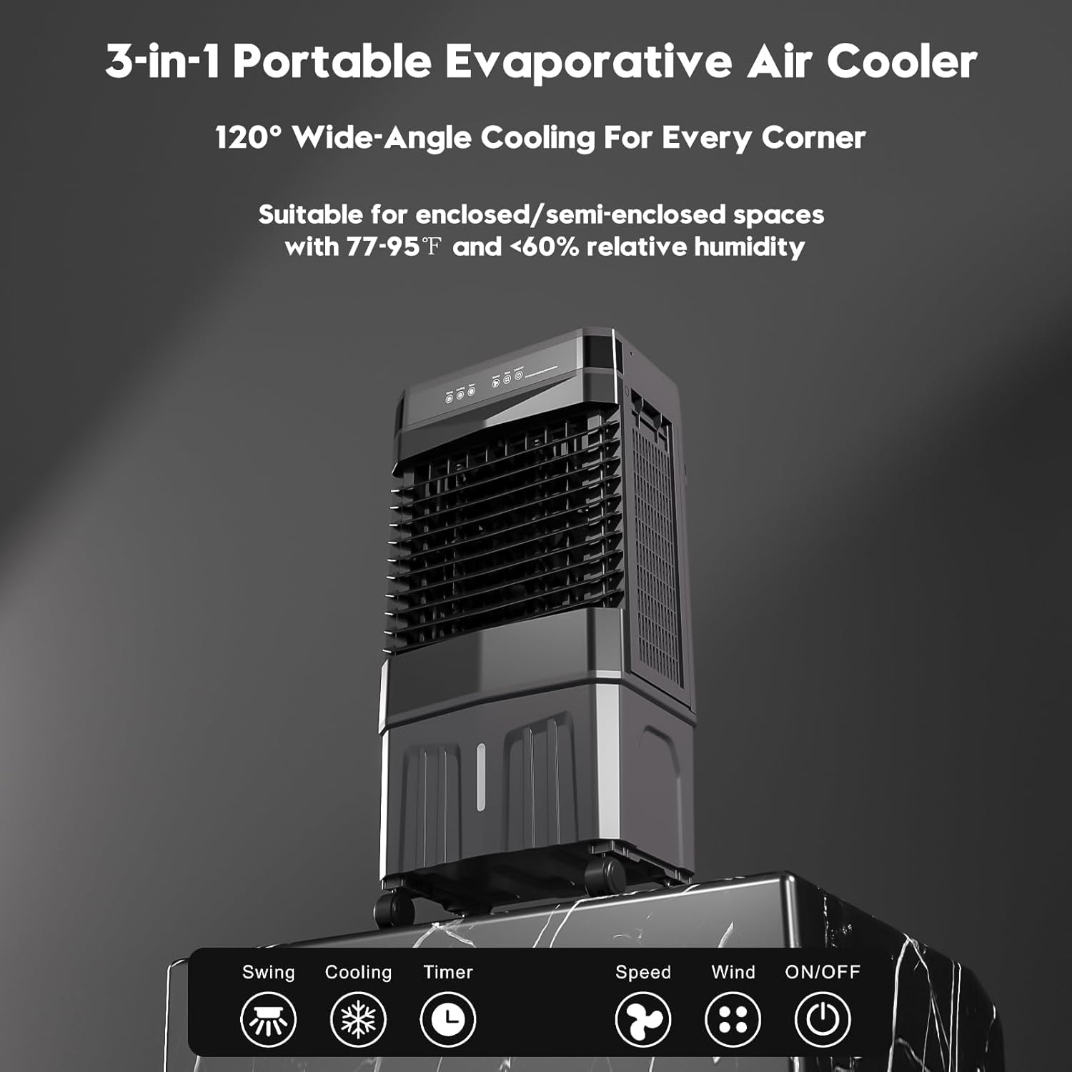 Auertech 1800CFM Swamp Cooler with Remote, 5.3 Gal Evaporative Air Cooler with 12H Timer, 3 Speeds, 120°Oscillation, Indoor Outdoor Portable Swamp Cooler Air Conditioner for Room, Garage