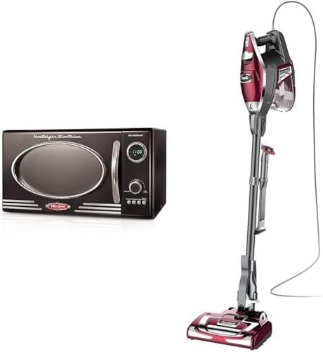 Nostalgia Retro Countertop Microwave Oven & Shark HV322 Rocket Deluxe Pro Corded Stick Vacuum with LED Headlights, XL Dust Cup, Lightweight, Perfect for Pet Hair Pickup