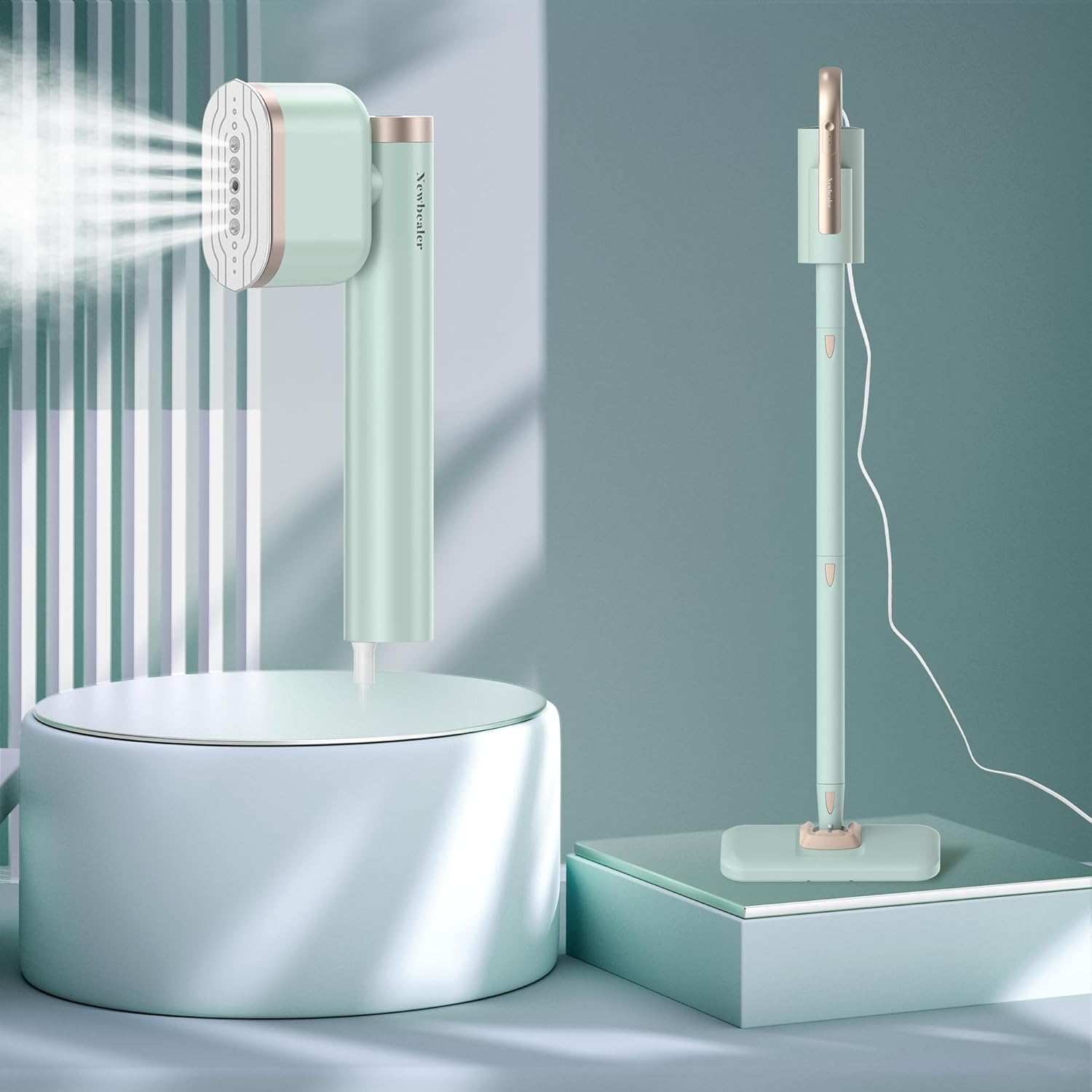 Newbealer Steam Mop Bundle with Steam Iron for Clothes, 1200W Handheld Cleaner, Adjustable Levels Powerful Steam for Home Use