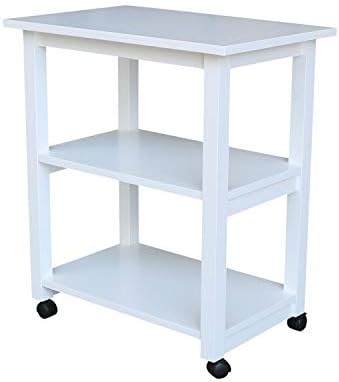 Solid Wood Rolling Microwave Cart, White
