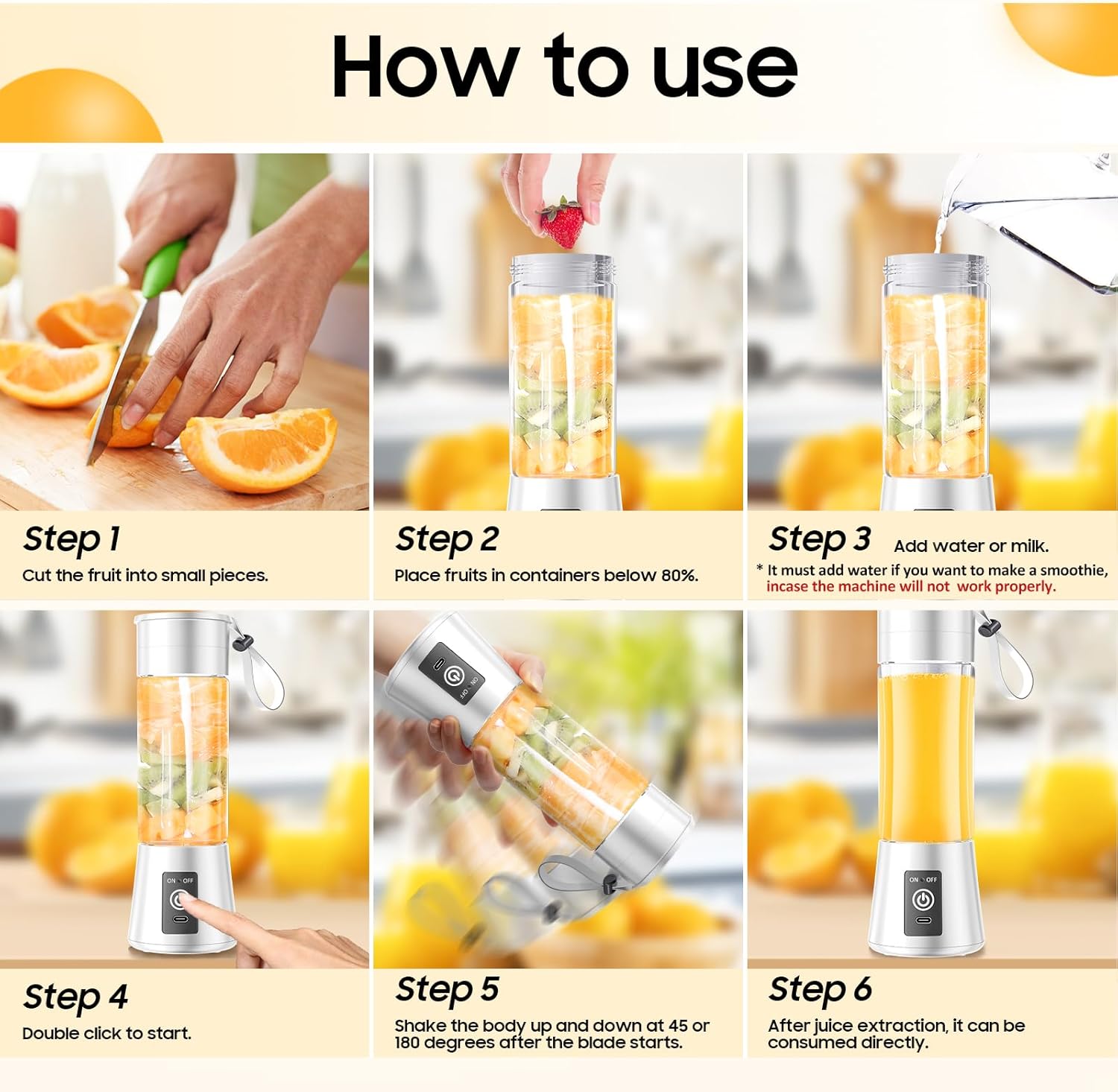 Portable Blender for Smoothies & Shakes - Cordless Personal Size Blender with 6 Blades, 380Ml Juice Cup, Lightweight & Rechargeable, Freshly Squeezed for Picnic/Sports/Office