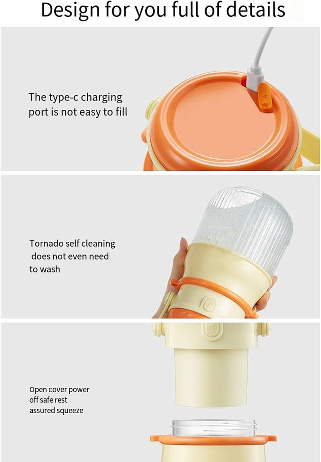 Small Juicer Multifunctional Portable Mixing Cup Fully Automatic Household Juice Cup Fruit Mixing Juice Cup 5V,Orange