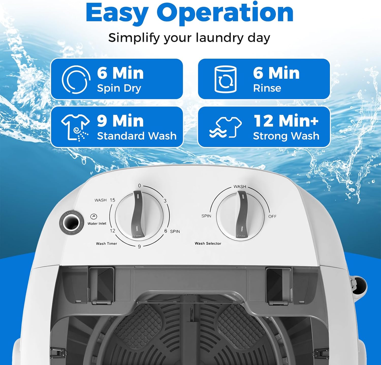 COSTWAY Mini Portable Washing Machine, 5.5 lbs Capacity, Compact Laundry Washer with Spin Tub & Drain Hose, Perfect for Apartment Dorms RV Home (Grey)