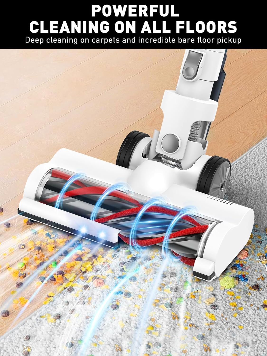 Cordless Vacuum Cleaner, 30Kpa Strong Suction Stick Vacuum Cleaner, 350W Powerful Brushless Motor, Ultra-Lightweight & Quiet Vacuum for Deep Cleaning Home Hard Floor Carpet Pet Hair, White