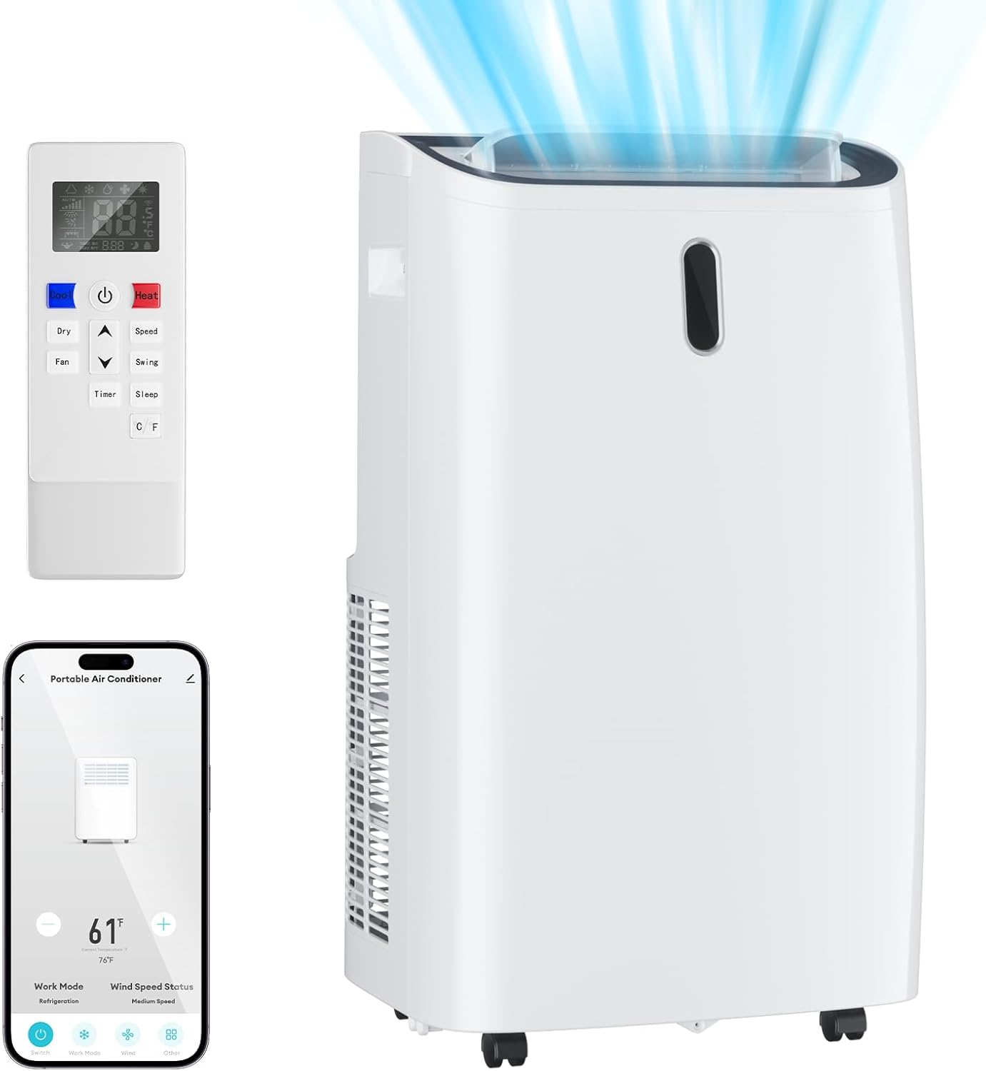 TABU 14,000BTU Portable Air Conditioners with Heater, 4-in-1 Portable AC Unit with Heating, Dehumidifier, Fan Mode, WIFI&Remote Control, for Rooms up to 700 Sq.Ft., Window Mount Kit Included