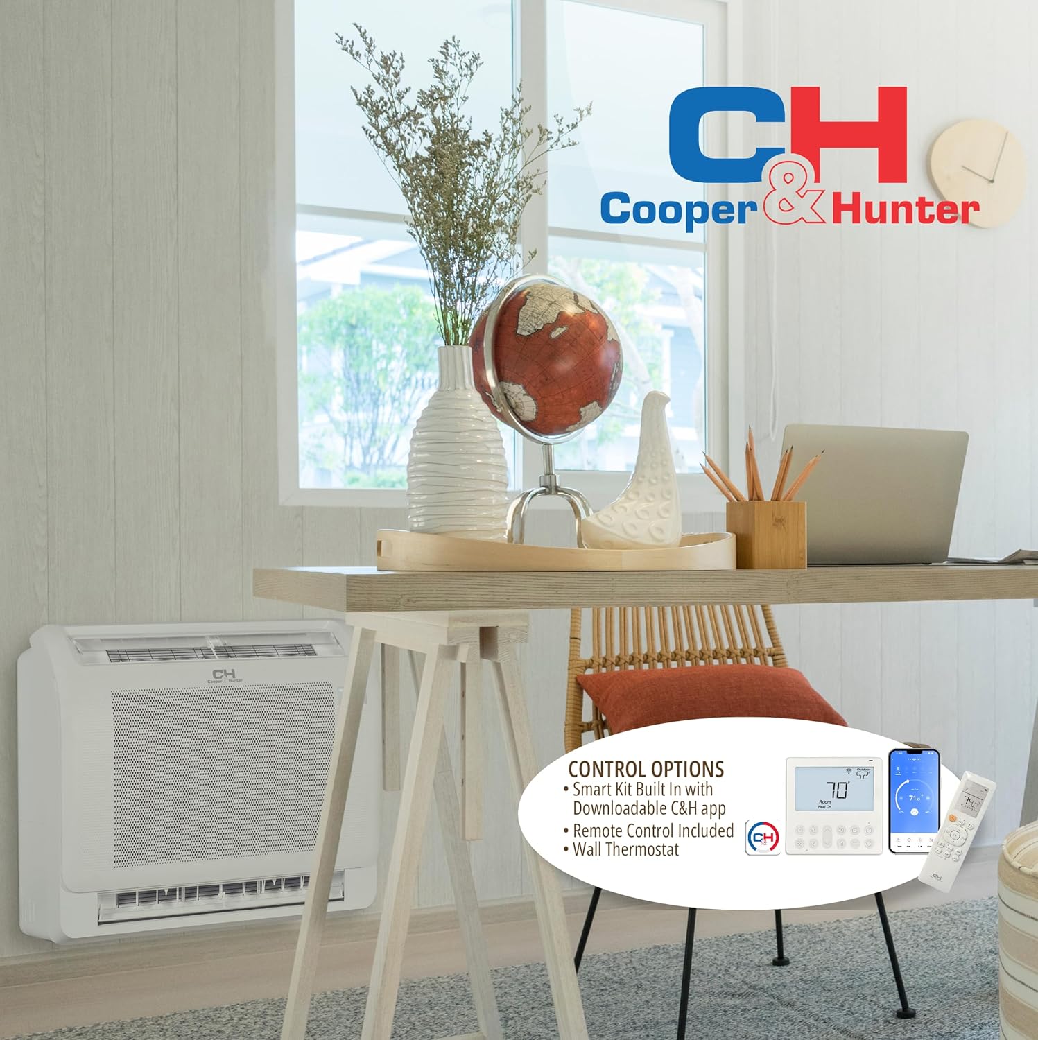Cooper & Hunter 16,000 BTU Single Zone Floor Mounted Console Mini Split Air Conditioner & Heat Pump – 23.8 SEER2 – 16FT Installation Kit – 230V Inverter