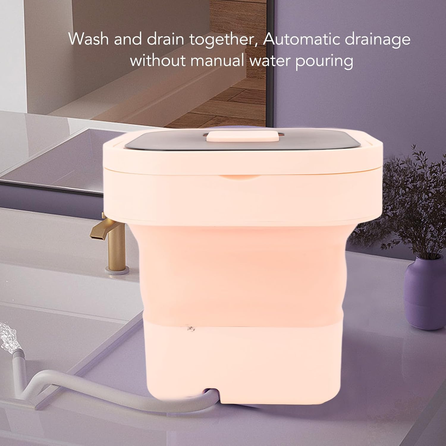 Portable Washing Machine, 10L Fully Automatic Spin Drying Function Foldable Mini Clothes Washer for Underwear Baby Clothes Basket Laundry Machine for Travel, Apartment (US + ROSE)