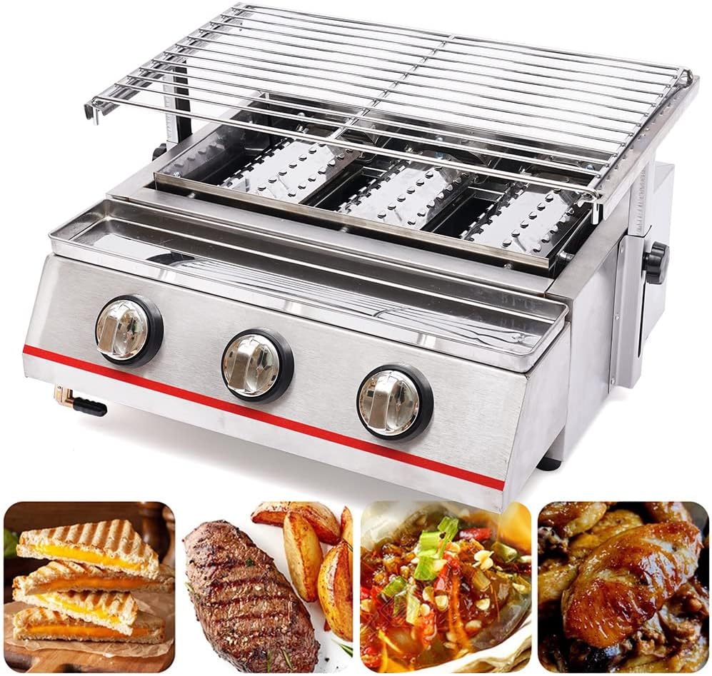 LOYALHEARTDY Flat Top Grill, Adjustable Height Camping Grill with 3 Grill Burners, Stainless Steel Portable Grill Propane for Kitchen, Outdoor BBQ, Camping Tailgating Or Picnicking, 18.5(L) X 16.5(W)