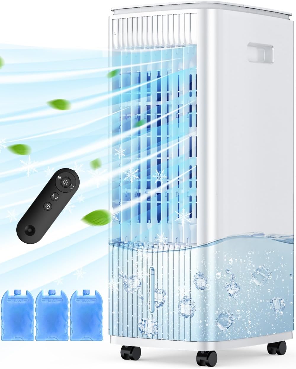 3-IN-1 Windowless Air Conditioner w/Double Tanks, Smart Timer, 3 Ice Packs, 60W Evaporative Air Cooler, 70° Oscillation, 3-Speed 25-INCH Swamp Cooler Air Conditioner Portable for Room