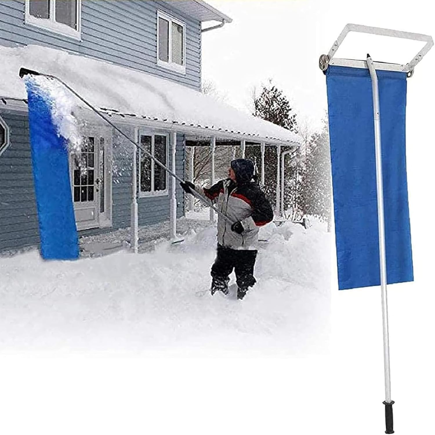 Roof Snow Rake, 4.7ft-20ft Lightweight Aluminum Roof Snow Removal Tool with Wheels, Slide Cloth and Adjustable Extended Handle for House Roof Vehicle Snow Wet Leaves