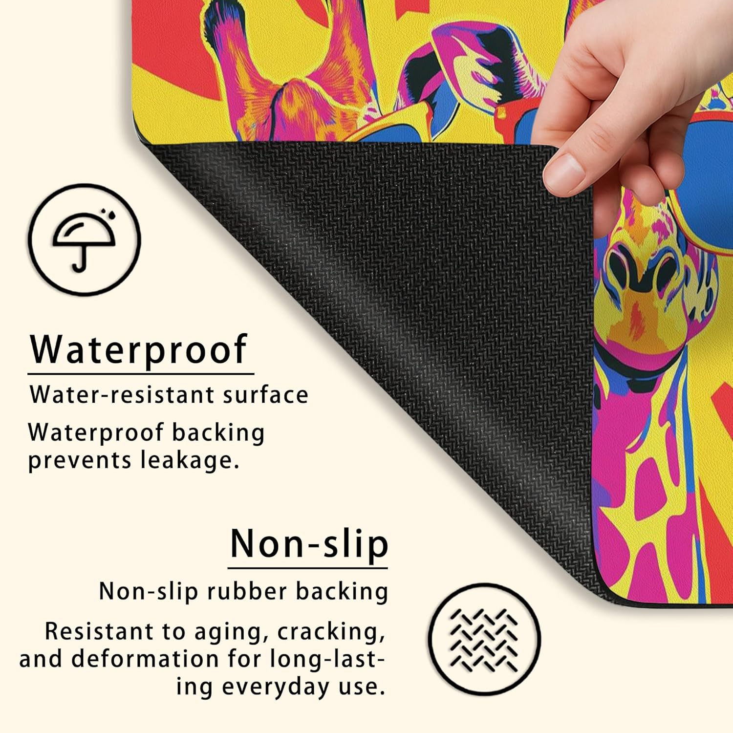 Vibrant Giraffe Washer Dryer Top Protector Mat, Colorful Pop Art Laundry Machine Dust Covers, Fun Summer Rubber Anti-slip Waterproof Mats for Laundry Room 24x24 Inch