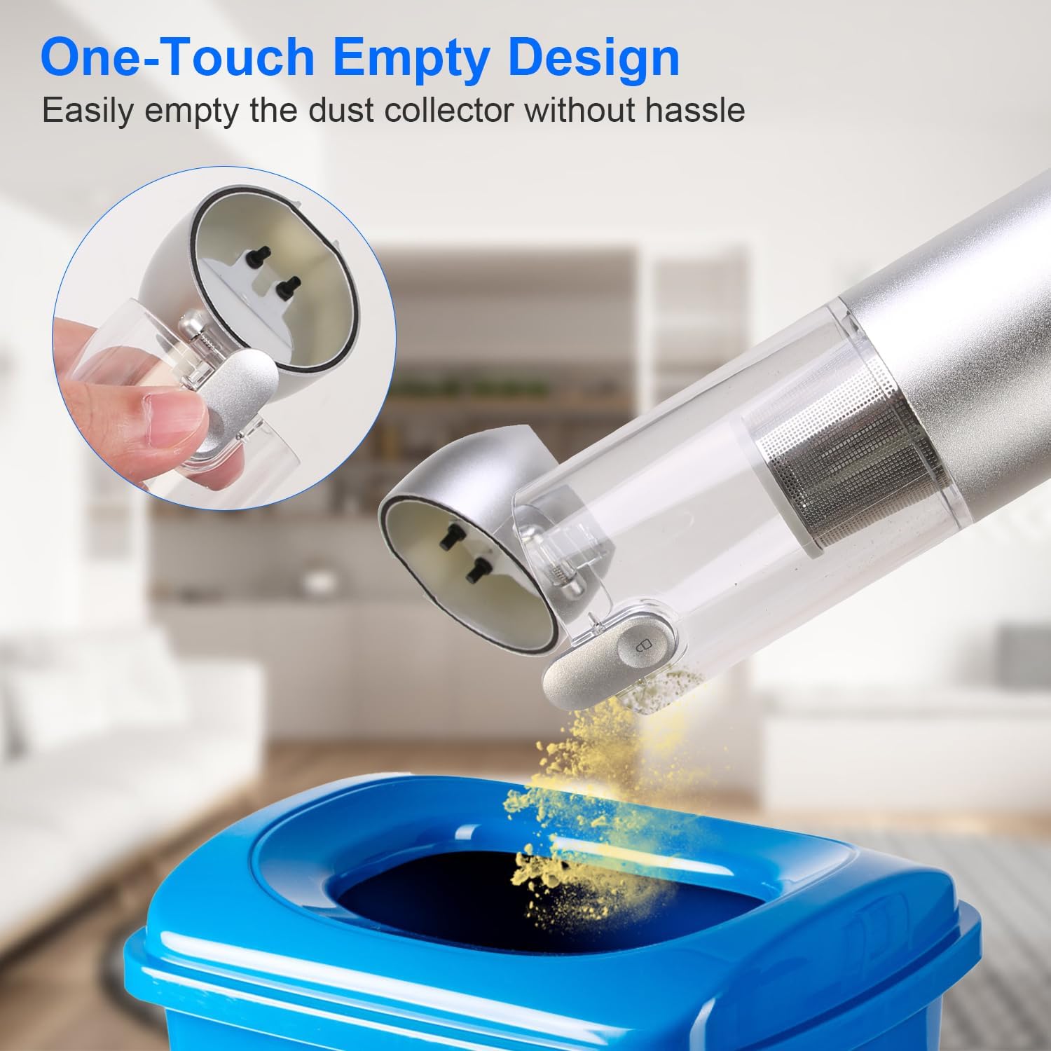 KOCASO Handheld Car Vacuum Cleaner 16000 Pa Powerful Suction with 2 Speeds High Efficiency Air Filter LED SOS Light，Rechargeable Lightweight Cordless Vacuum Cleaner for Car Office Home Keyboard