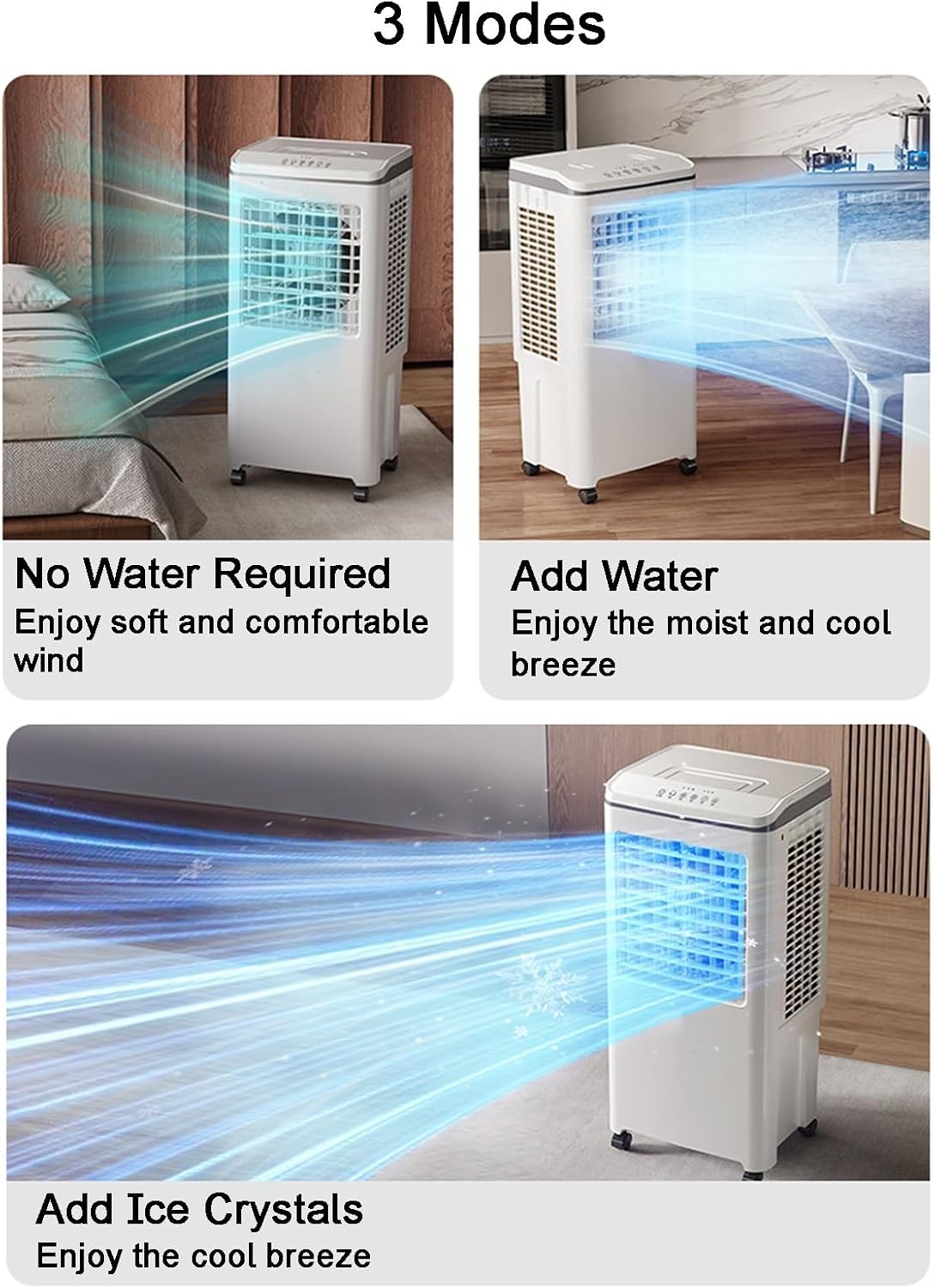 Swamp Cooler, Evaporative Cooler, 3-in-1 Portable Air Conditioners, 3 Speeds, Easy to Move, with 25L/5bal Water Tank, for Room, Bedroom, Indoor, Office