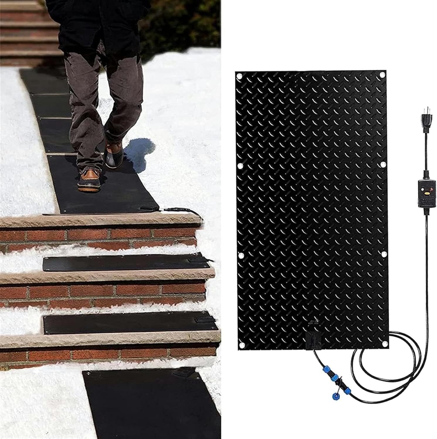 Heated Stairs Snow Melting Mat - Ice Melting Mats for Winter Snow Removal - Non-Slip Heating Mats, USB Series Connection,4 Pack,30cmx60cm