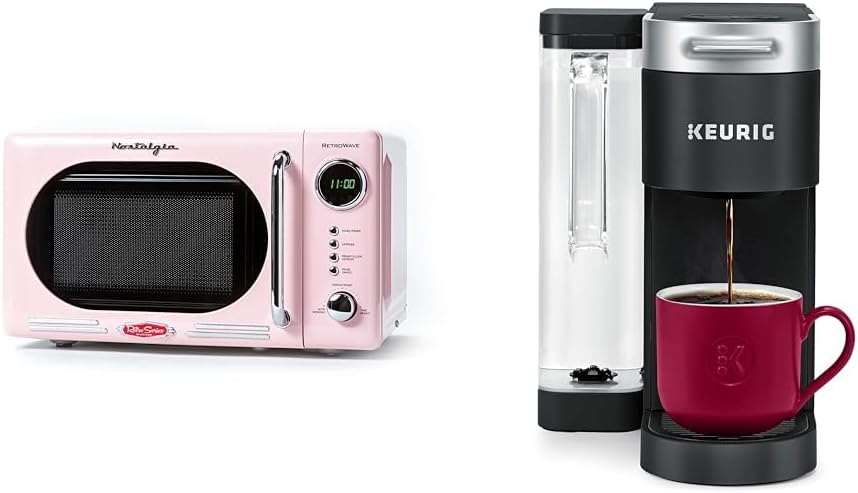 Nostalgia Retro Compact Countertop Microwave Oven - 0.7 Cu. Ft. - 700-Watts & Keurig® K-Supreme Single Serve K-Cup Pod Coffee Maker, MultiStream Technology, Black