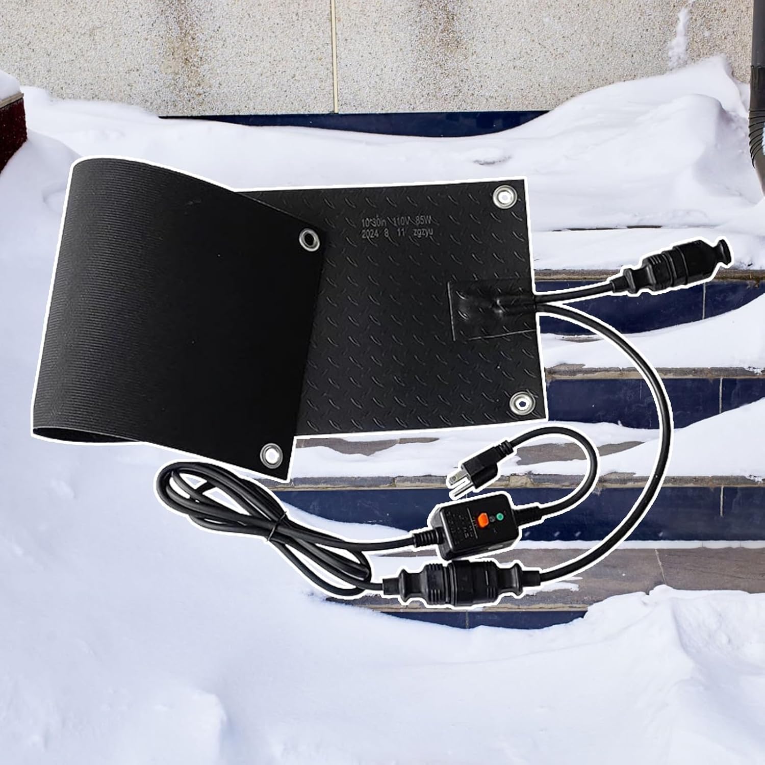 Snow Melting Mats Outdoor - Speed Snow and Ice Melting Mat for Stairs - Rubber Heated Sidewalk Walkway Mats Outdoor with Power Cable for Winter Driveway Steps Doorways - No Slip(1 pcs,10*30 in)