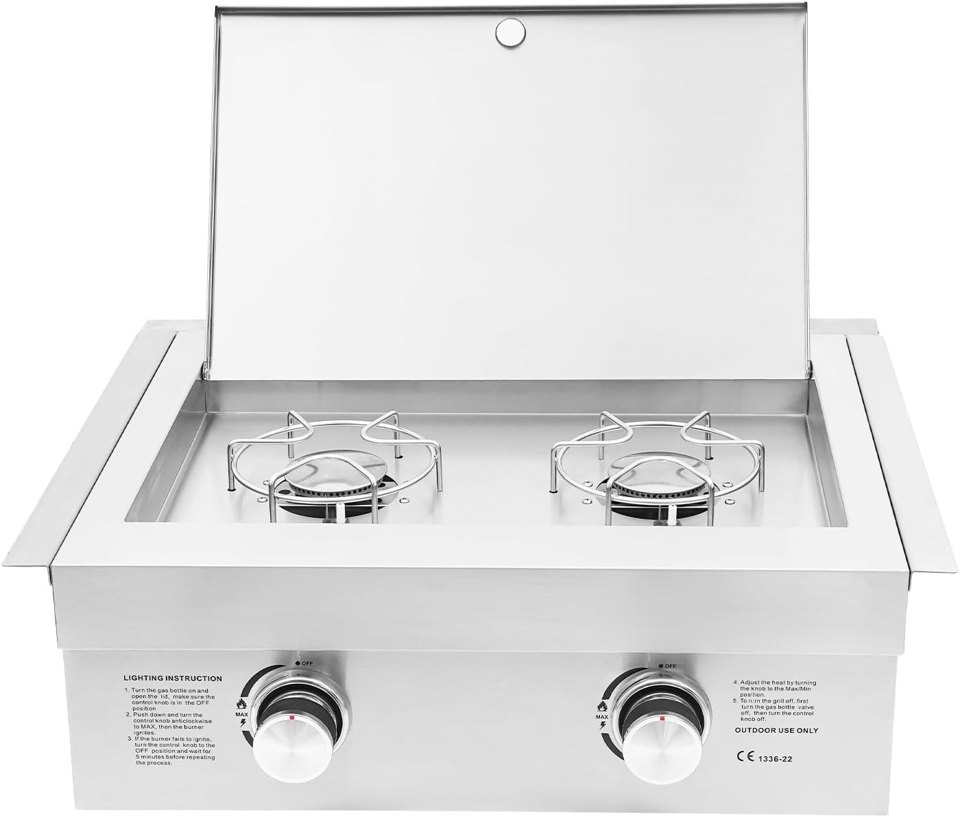 Grilling Burners for Outdoor Kitchen, L iquefied P etroleum Gas Double-burner Gas Stove, Outdoor Cooking Kit 304 Stainless Steel, Built-in Double Burner for BBQ Island Grill 2 * 3.5KW