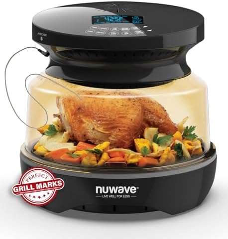 Nuwave Infra-Red Primo Grill Oven, Integrated Smart Thermometer, Nonstick Grill Bottom & Convection Top for Surround Cooking, Cook Fresh or Frozen, Durable Power Dome Included