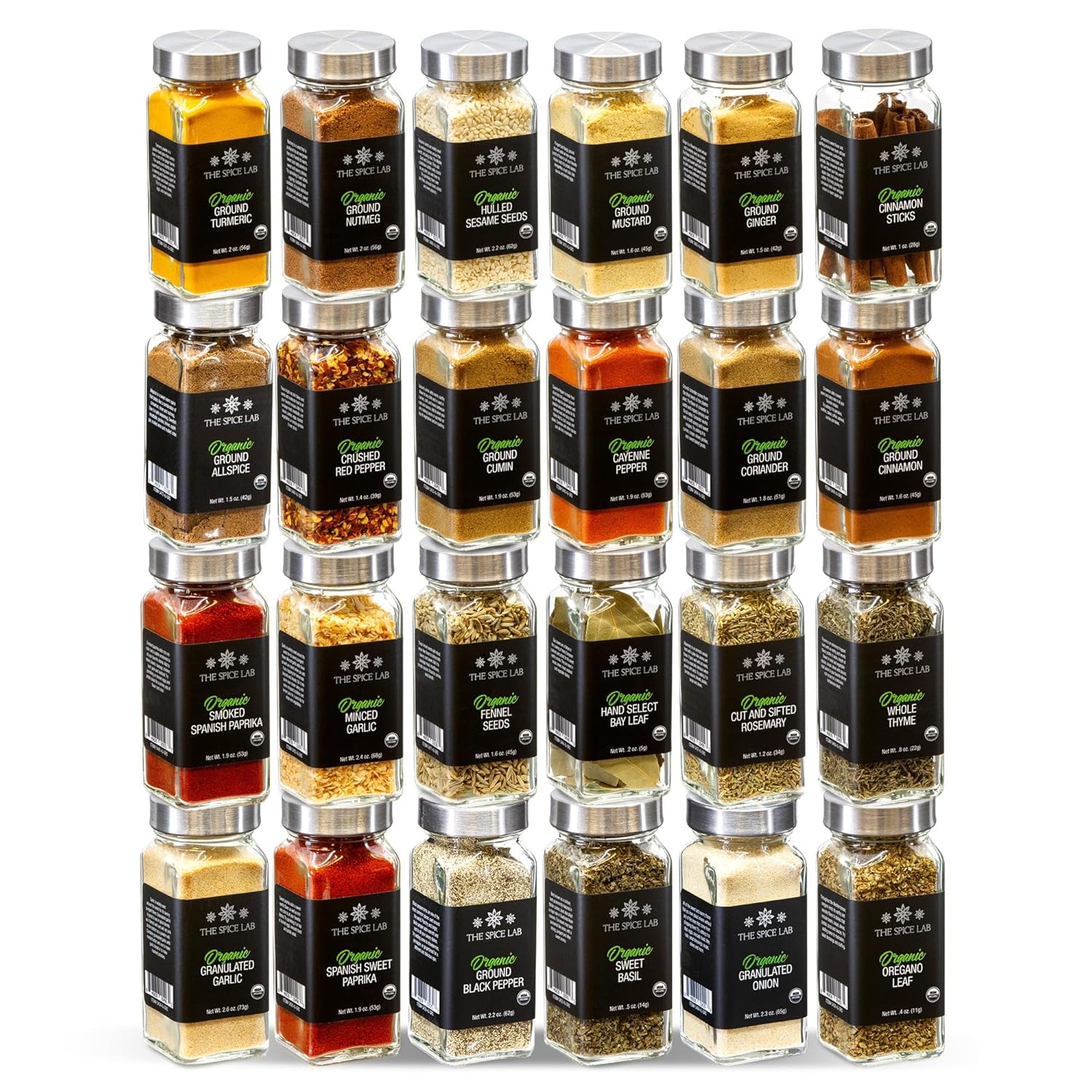The Spice Lab Ultimate Organic Spices and Seasonings Set - 24 French Jars Starter Spice Kit for Cooking, Grilling & BBQ - Variety Pack with Unique Glass Jars - Gourmet Seasoning Gift Set for All Chefs