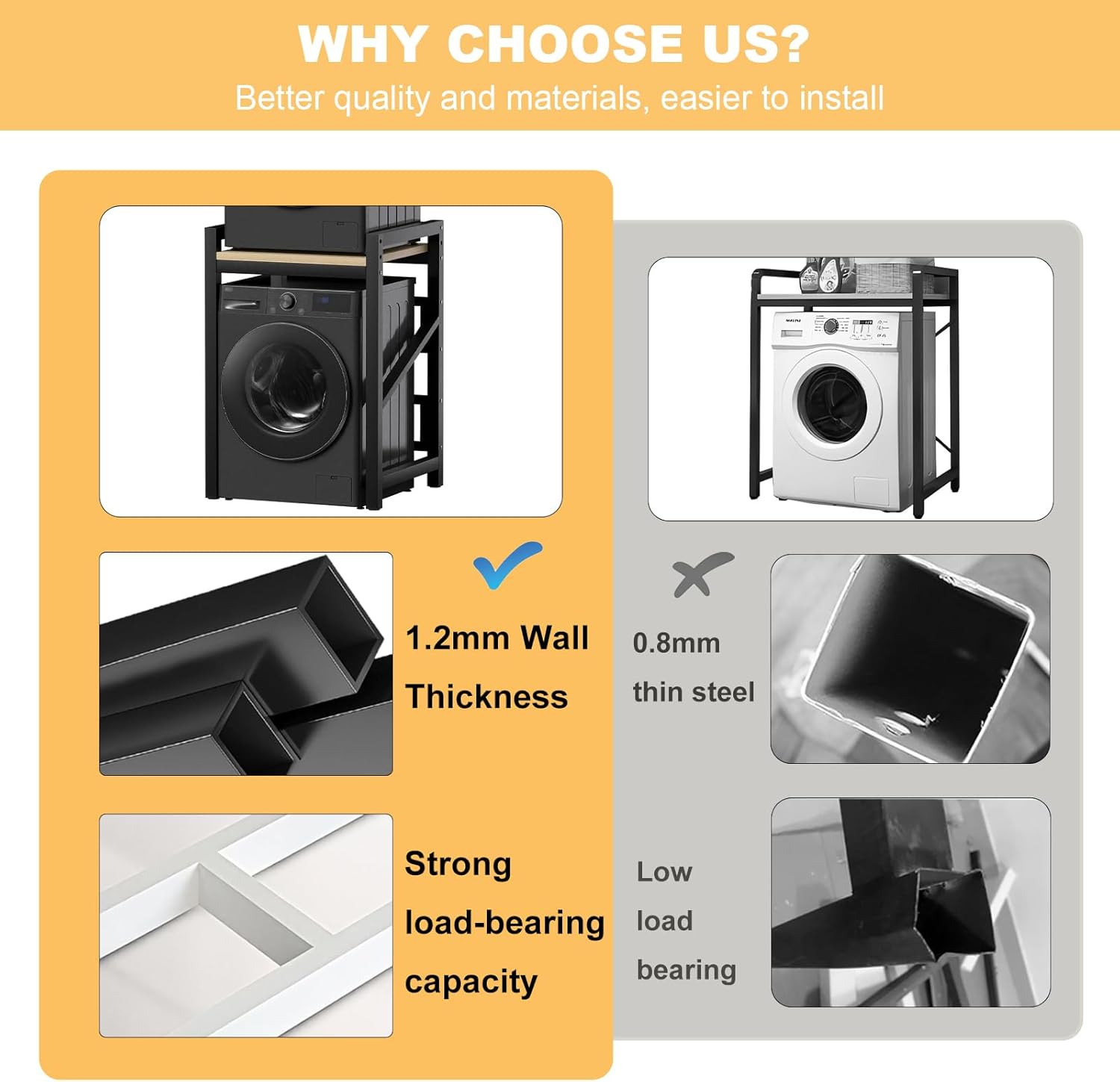 Washer Dryer Stacking Rack Kit 29.5in, Over the Washer and Dryer Storage Shelf for Laundry Room, Bathroom, Heavy Duty, Height Adjustable, 1.2mm Wall Thickness 660lbs Capacity (Black, 29.5in)