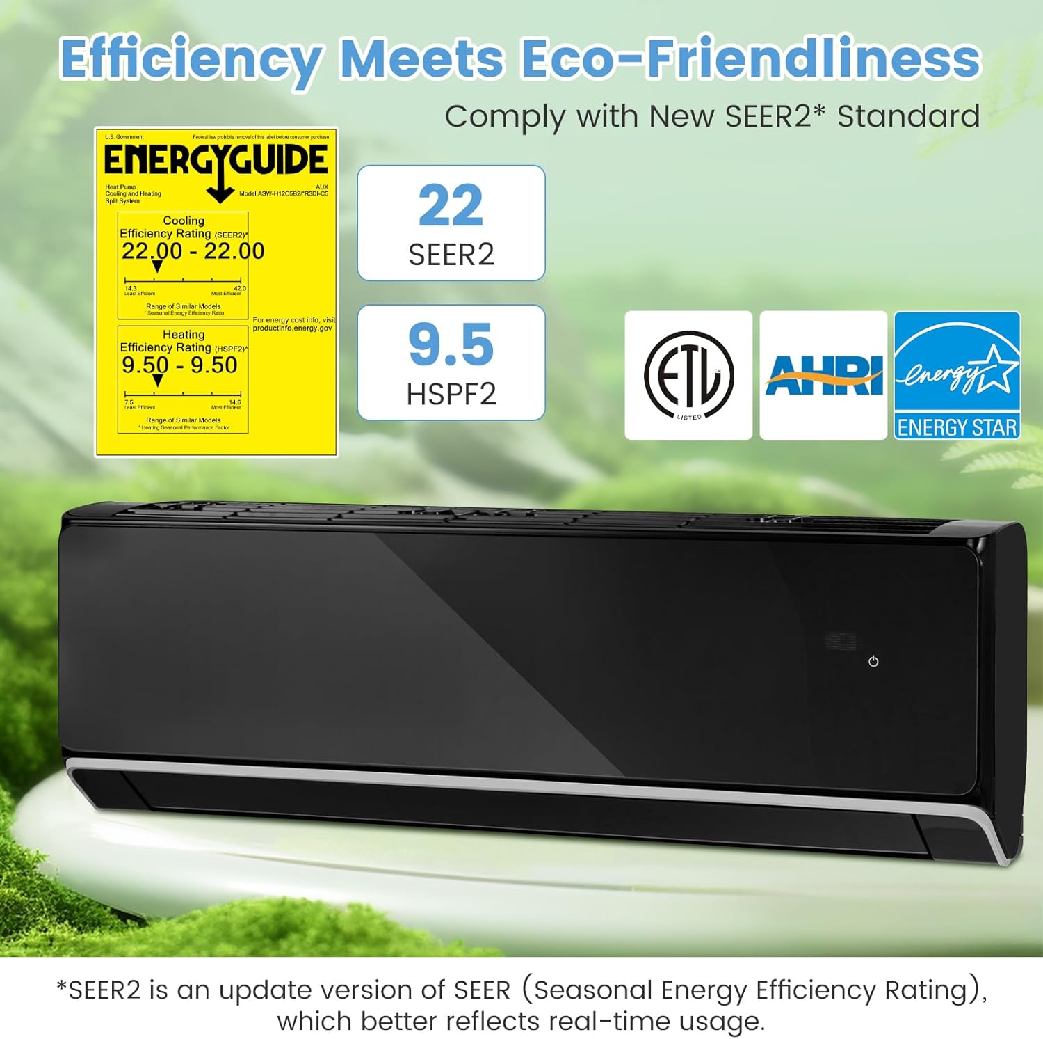 SIMOE 12,000BTU Mini Split Air Conditioner& Heater, 22 SEER2 Wall-Mounted Ductless AC Unit Cools Rooms up to 750 Sq. Ft, Compatible with Alexa, Inverter AC with 1 Ton Heat Pump, Black