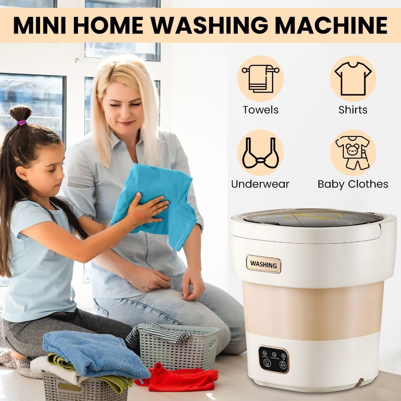 portable washing machine15L with Spin Basket – Small Washer portable for Underwear, Delicate Clothes, and Light Laundry – Ideal for Apartments, Dorms, Hotels, and Camping.