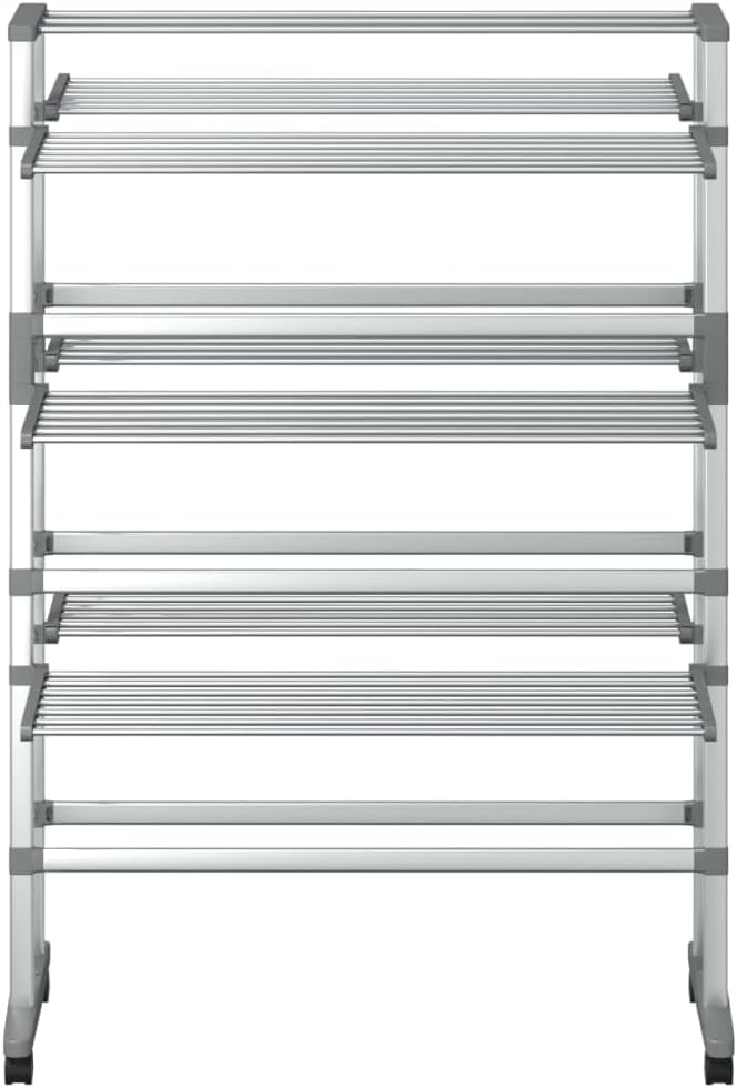 vidaXL Aluminum Laundry Drying Rack with Wheels - 3-Tier Tower Dryer, Foldable Stand Design, 118.1' Hanging Length, Ideal for Indoor Drying & Space-Saving