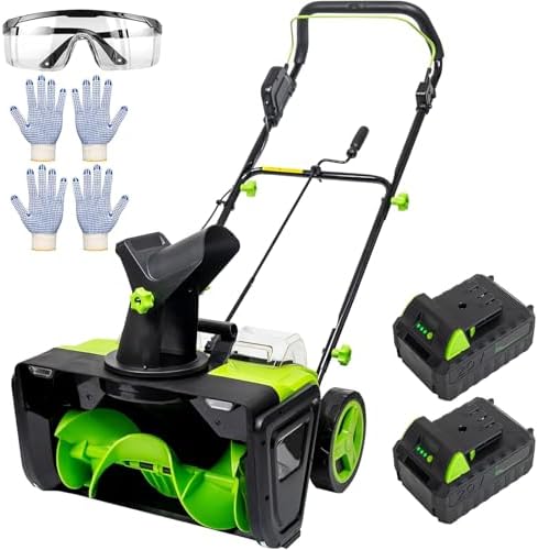 20V Cordless Snow Shovel | 20-Inch Battery Snow Blower with Adjustable Handle | Electric Walk-Behind Snow Remover with Dual LED Lights & 4Ah Batteries