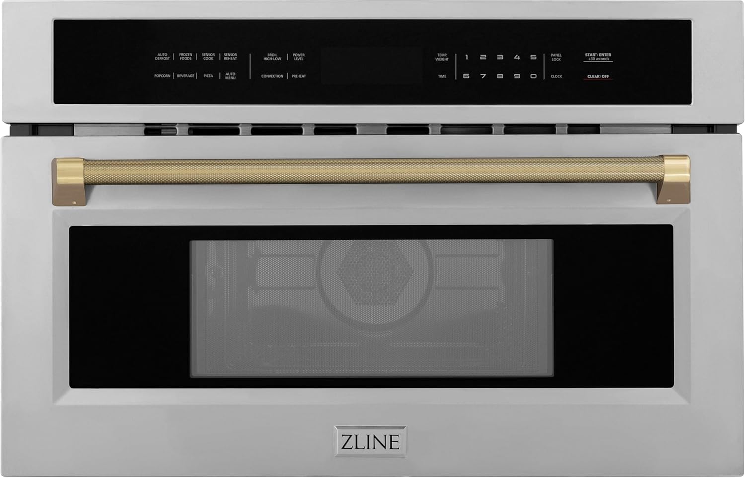 ZLINE Autograph Edition 30 in. 1.6 cu ft. Built-in Convection Microwave Oven in Stainless Steel and Champagne Bronze Helix Handle (MWOZ-30-KCB)