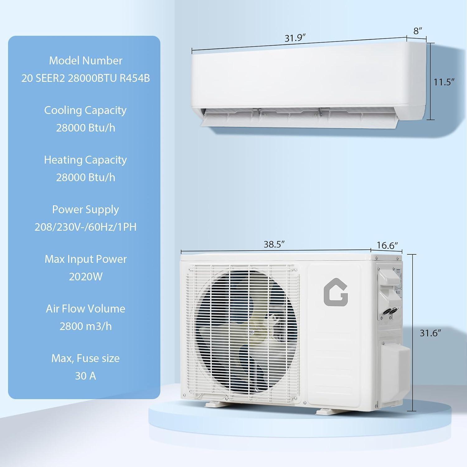 28000 BTU Tri Zone WIFI Mini Split AC/Heating System, 20 SEER2 3 Zone 9000 + 9000 + 9000 BTU Ductless Split Air Conditioner with Pre-Charged Condenser, Heat Pump & Installation Kits, 208-230V