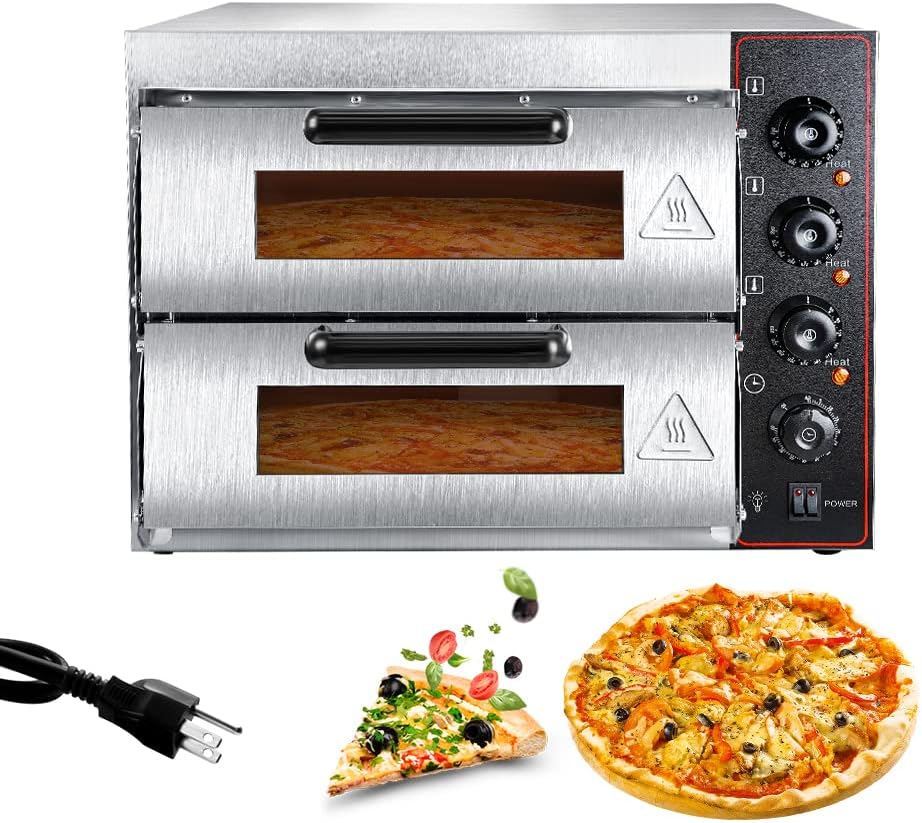 Shikha Commercial Pizza Oven 16 inch Pizza Double Deck 3000W 110V Electric Oven Multipurpose Toaster Bake Broiler 40L Capacity Stainless Steel for Restaurant Home Pizza Pretzels Baked Roast Yakitori