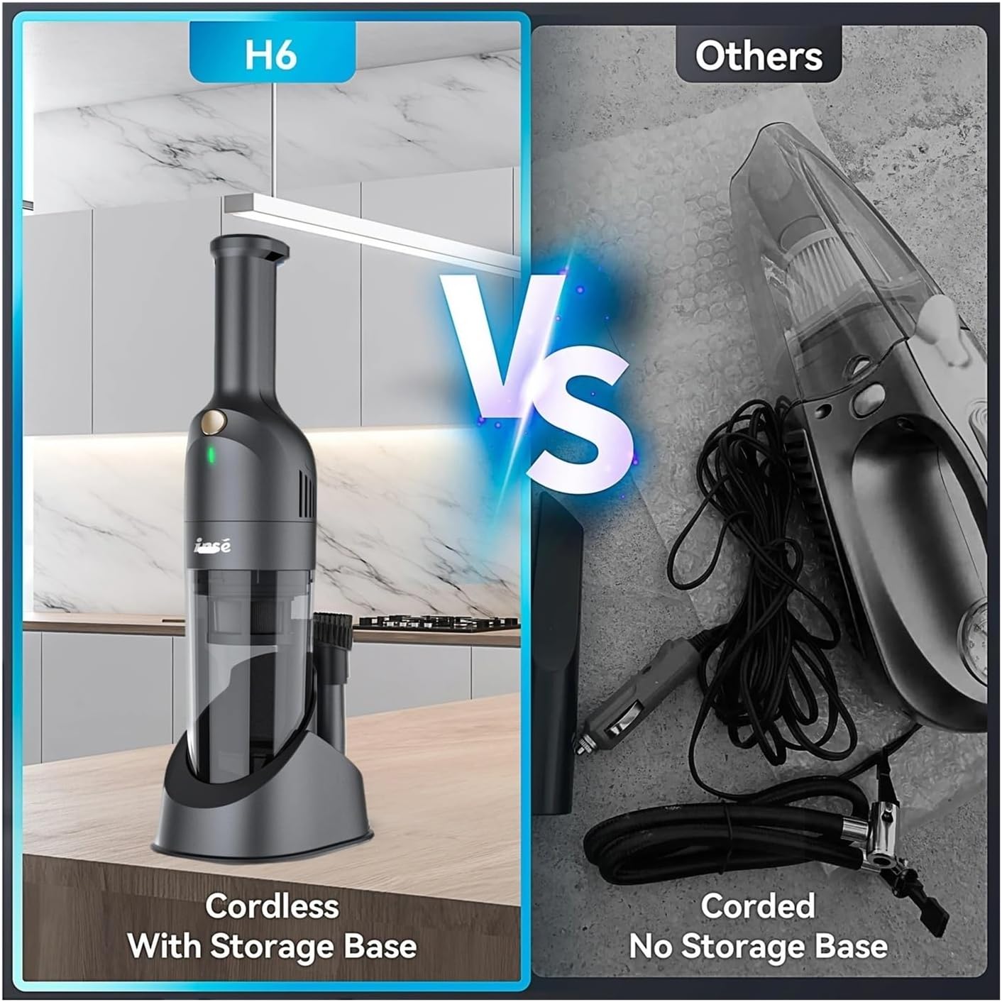 Compatible with INSE H1 Handheld Cordless Vacuum Cleaner, 10000Pa Suction Rechargeable, 30 Mins Runtime 500ML Dust-Bin for Car Floors Home Cleaning(Gray)