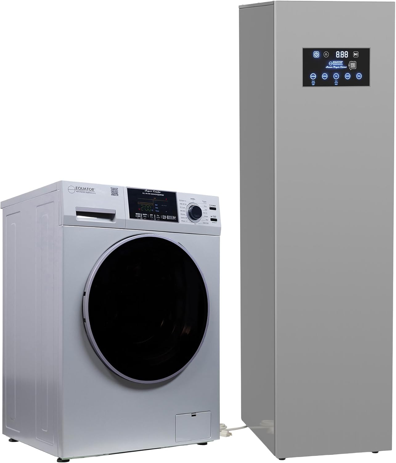 Equator LAUNDRY BUNDLE Silver COMBO Washer-Dryer 15lbs + Steam Dryer CLOSET 110V in Silver and Stainless