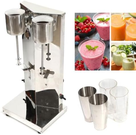 650ML Milkshake Maker Double Head Milk Shake Machine, 180W 18000RMP High Speed Commercial Milk Shake Maker Stainless Steel Milkshake Blender with 4 * 650ml Cup, 2 Speed Adjustable