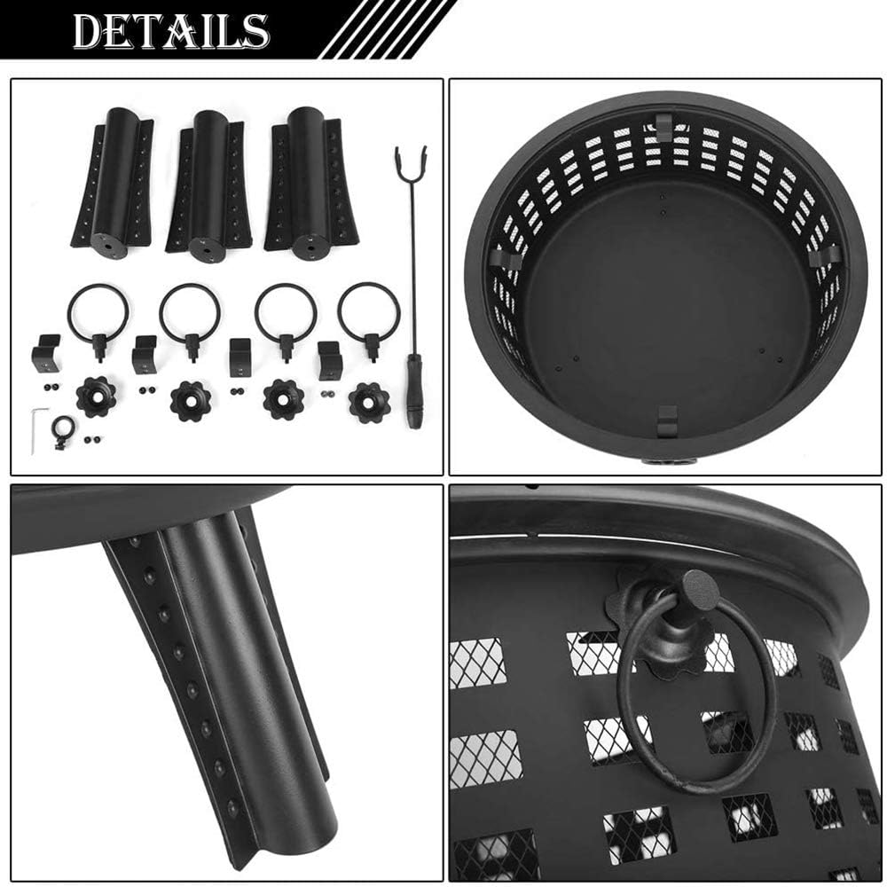 Outdoor Wood Burning Firepit,with Spark Screen Fireplace Poker Fire Pits,26-Inch BBQ Fire Bowl